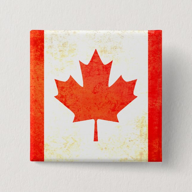 Maple leaf canadian flag button in red and white (Front)