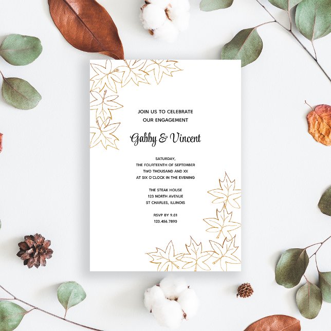 Maple Leaf Edge Fall Engagement Party Invitation (Fall in love with this autumn leaves engagement party invitation.)
