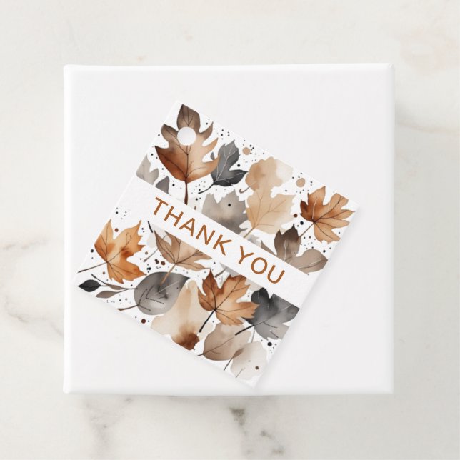 Maple Leaf Grey Brown Autumn Wedding Favour Tags (In Situ)