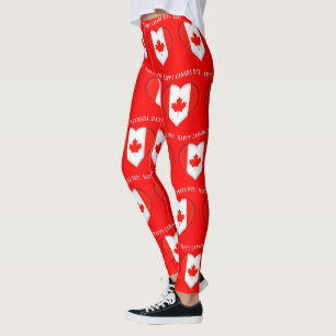Maple Leaf Hearts Happy Canada Day Leggings