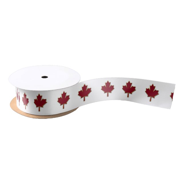 Maple leaf in deep red with gold rim Ribbon Satin Ribbon (Spool)