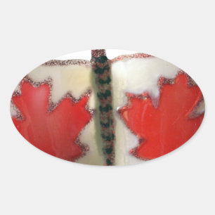 "Maple Leaf Monarch" Canadian Flag Butterfly  Oval Sticker