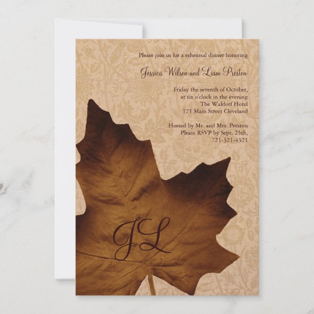 Maple Leaf Monogrammed Rehearsal Dinner Invite (Front)