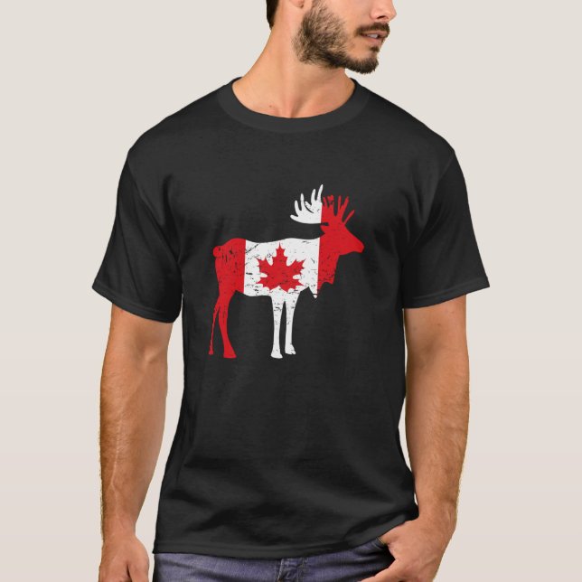 Maple Leaf Moose Canadian Flag Canada T-Shirt (Front)