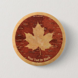 Maple Leaf On Inner Birch Bark 2 Inch Round Button