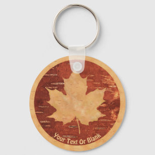 Maple Leaf On Inner Birch Bark Keychain
