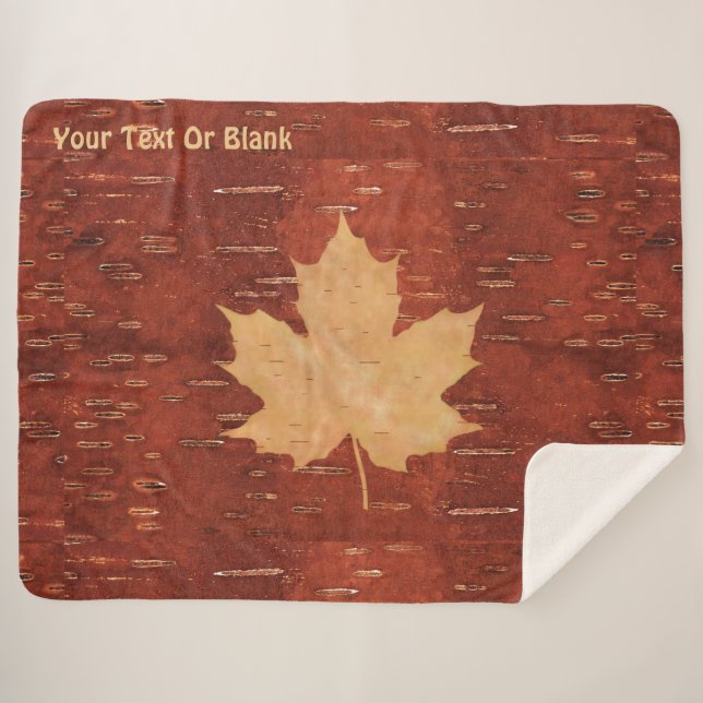Maple Leaf On Inner Birch Bark Sherpa Blanket (Front (Horizontal))