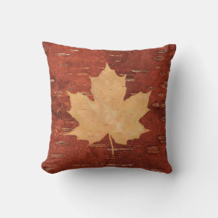 Maple Leaf On Inner Birch Bark Throw Pillow
