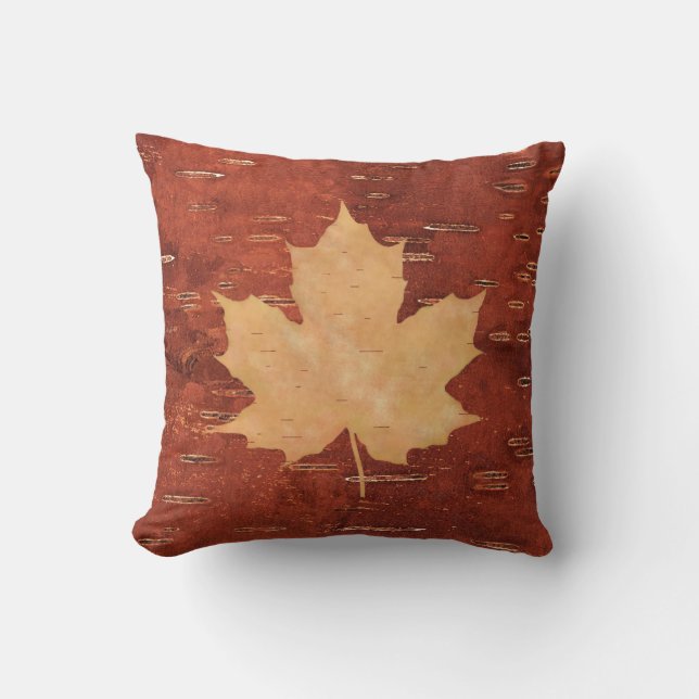 Maple Leaf On Inner Birch Bark Throw Pillow (Front)