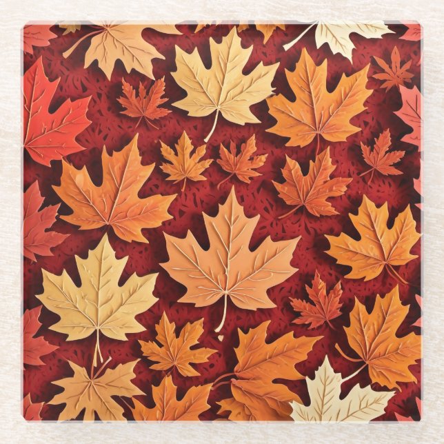 Maple Leaf Pattern Glass Coaster (Front)