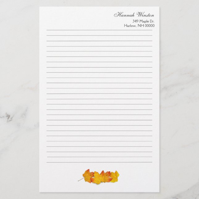 Maple Leaf Personalized Fall Theme Writing Paper (Front)