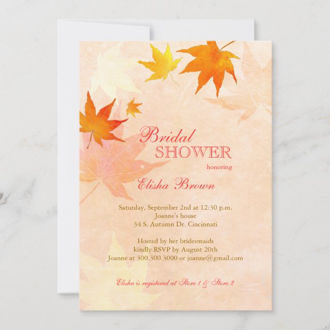 Maple Leaf Rustic Fall Bridal Shower Invitation (Front)
