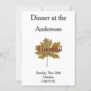 Maple leaf thankful fall colours watercolor dinner invitation
