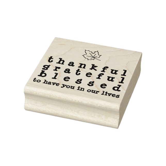 Maple Leaf Thankful Grateful Blessed Thanksgiving Rubber Stamp (Stamp)