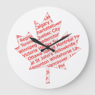 Maple leaf with Canadian cities clock