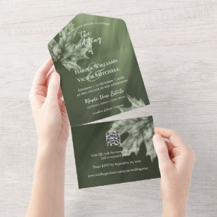 maple leaves accent on moss green QR code All In One Invitation