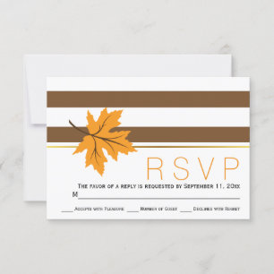 Maple leaves and brown stripes fall wedding RSVP