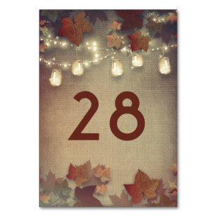 Maple Leaves and Mason Jar Lights Rustic Fall Table Number