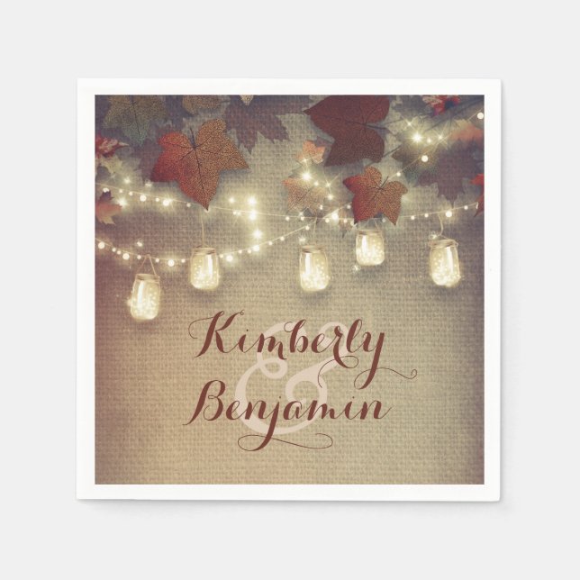 Maple Leaves and Mason Jars Fall Wedding Napkin (Front)