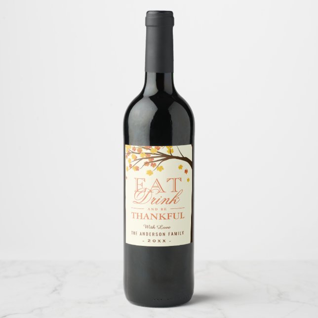Maple Leaves Autumn Tree Thanksgiving Dinner Favou Wine Label (Front)