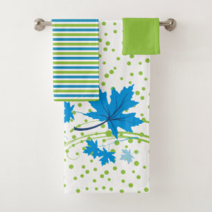 Maple leaves blue and green bathroom towel set