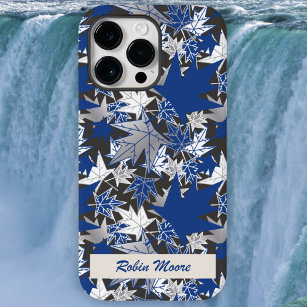 Maple Leaves Blue on a Charcoal Background Case-Mate iPhone 14 Pro Max Case