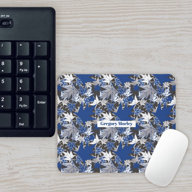 Maple Leaves - Blue on a Charcoal Background Mouse Pad (Creator Uploaded)