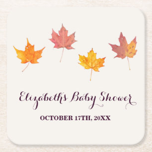 Maple Leaves Fall Baby Shower Square Paper Coaster