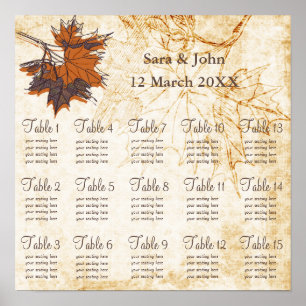 maple leaves, Fall Rustic wedding Seating Chart