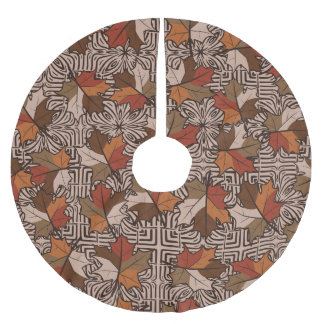 Maple Leaves Four-Finger Flower Pattern Brushed Polyester Tree Skirt