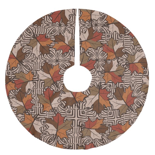 Maple Leaves Four-Finger Flower Pattern Brushed Polyester Tree Skirt (Front)