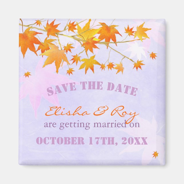 Maple Leaves Lavender Wedding Save the Date Magnet (Front)