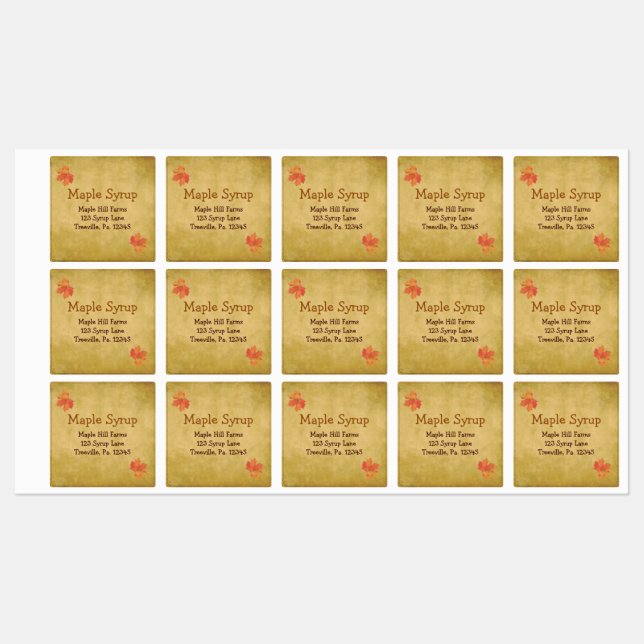 Maple Leaves Maple Syrup Waterproof Square Label (Sheet)
