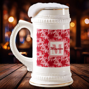 Maple Leaves on a Pink Background Beer Stein