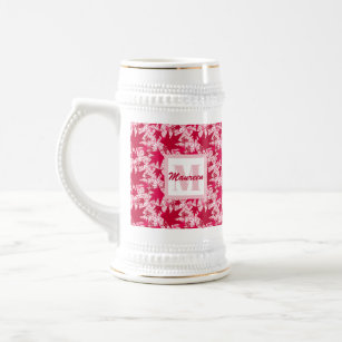 Maple Leaves on a Pink Background Beer Stein