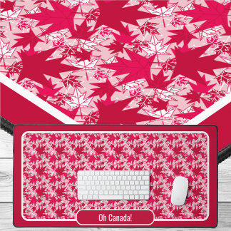 Maple Leaves on a Pink Background Desk Mat
