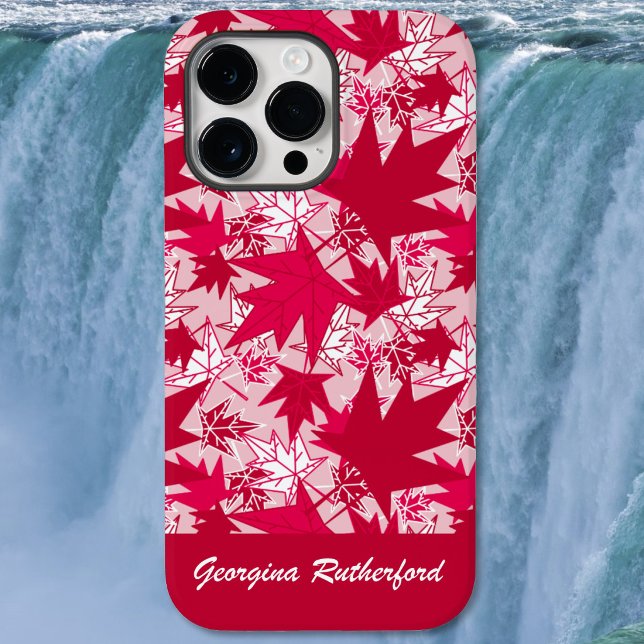 Maple Leaves on a Pink Background Phone Case (Maple Leaves - Red and White on Pink - Phone Case)