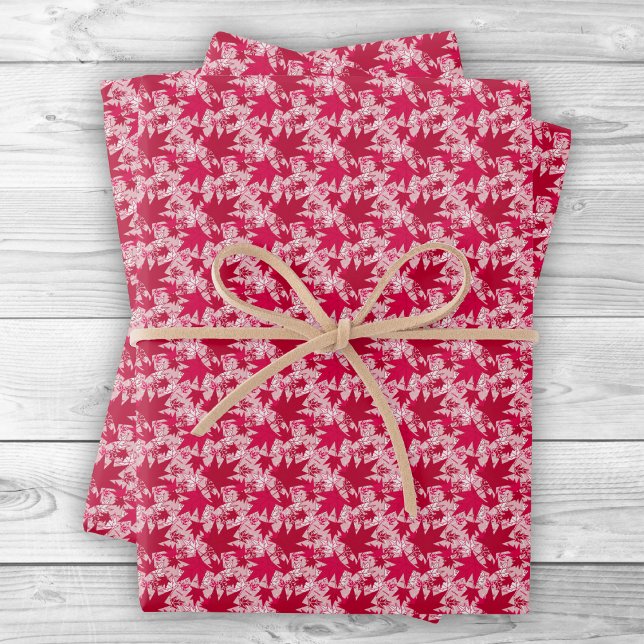 Maple Leaves on a Pink Background Wrapping Paper Sheet (Maple Leaves on a Pink Background Wrapping Paper Sheets by The Canadian Outpost Shop)