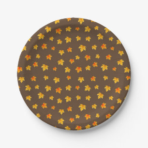 Maple leaves on Brown Background Paper Plate
