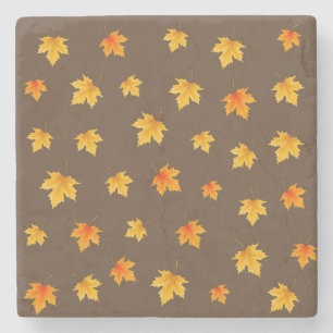Maple leaves on Brown Background Stone Coaster
