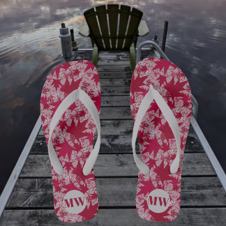 Maple Leaves on Pink Background  Flip Flops
