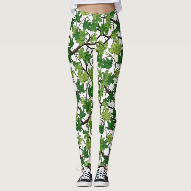 Maple leaves on white leggings (Front)
