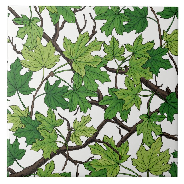 Maple leaves on white tile (Front)