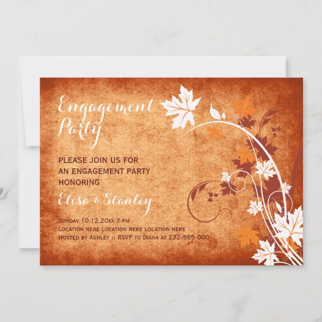 Maple leaves orange fall wedding engagement party invitation (Front)