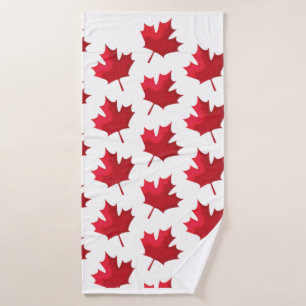 Maple Leaves Pattern for Canada on white  Bath Towel
