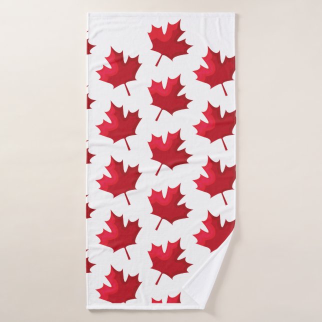 Maple Leaves Pattern for Canada on white  Bath Towel (Bath Towel)
