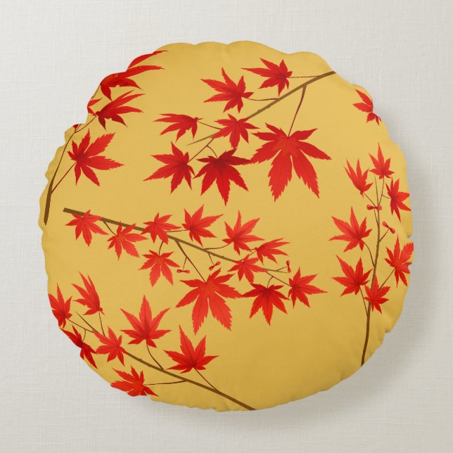 Maple Leaves Round Pillow (Front)
