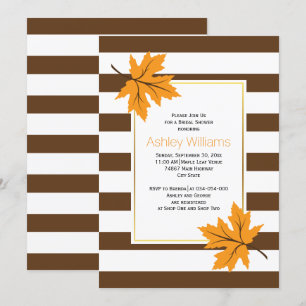 Maple leaves, stripes autumn wedding bridal shower invitation