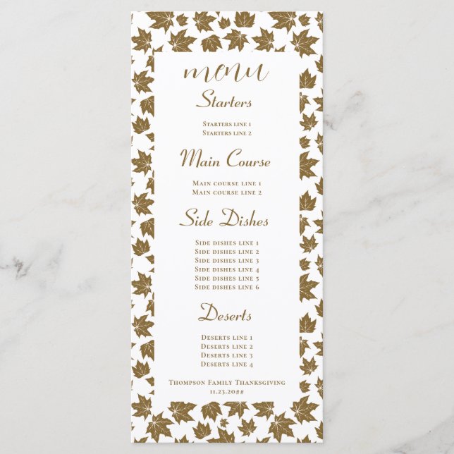 Maple Leaves Thankful Thanksgiving Brunch Dinner Menu (Front)