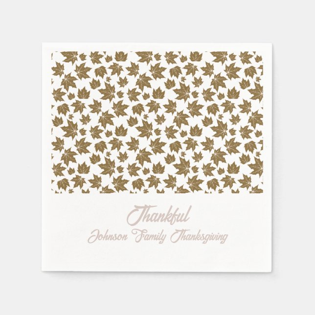 Maple Leaves Thankful Thanksgiving Brunch Dinner Napkin (Front)